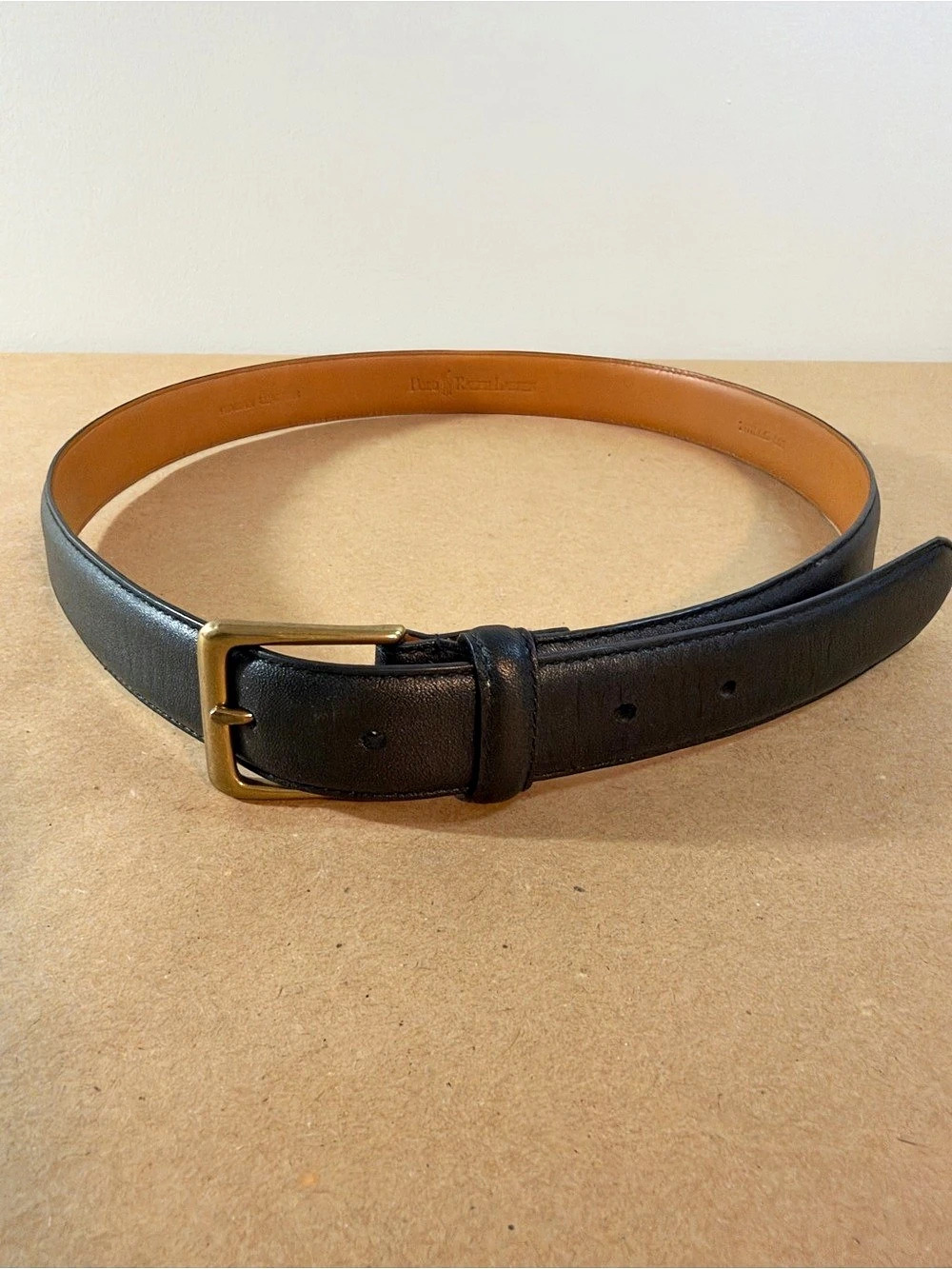Polo Ralph Lauren Men’s Black Italian Leather Belt Size 34 Brass Buckle